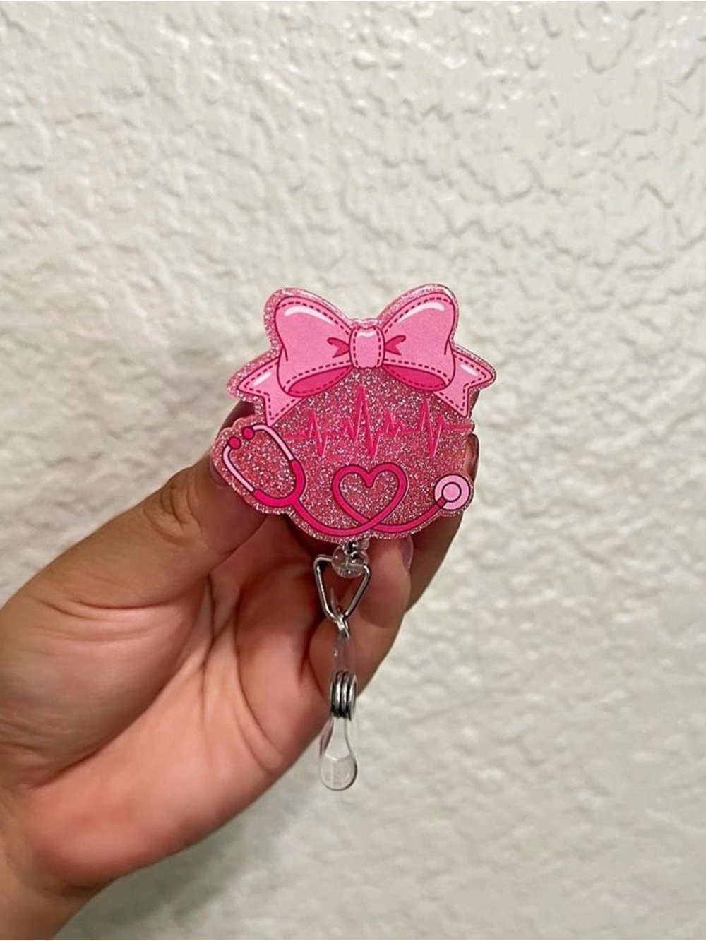 Pink Glitter Nurse Badge Reel